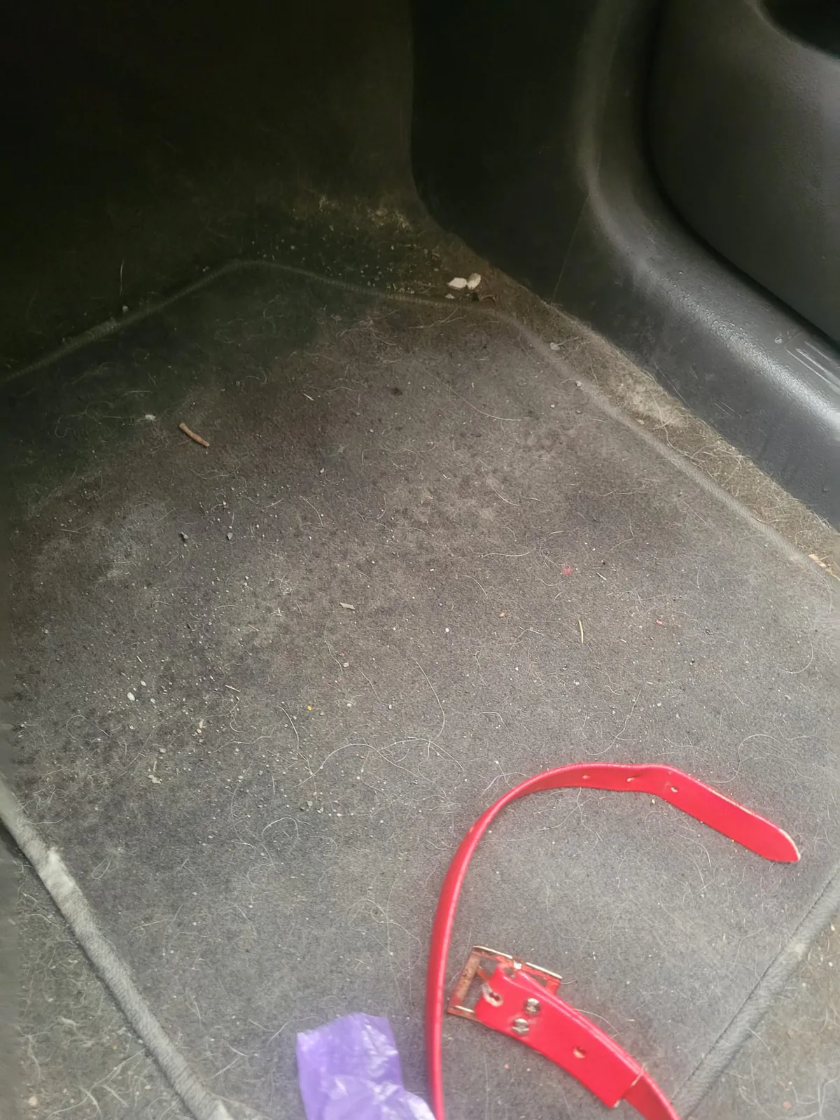 Before: Ford Edge seats and seams packed with dog hair, mobile detailing job in Ajax